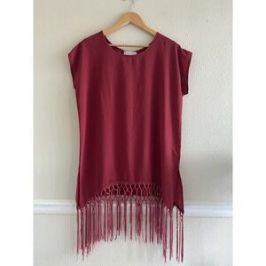 Jon & Anna Contemporary Boho Fringe tunic top size medium Semi-Sheer Boho